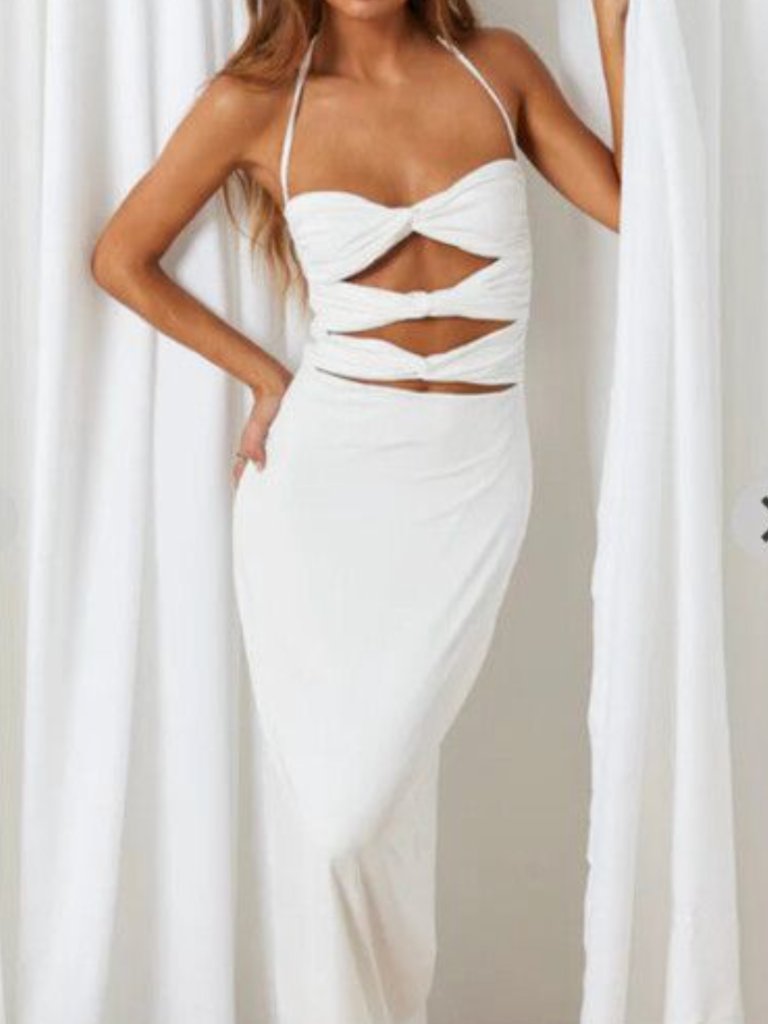 Beginning Boutique White Midi/Maxi Cutout Dress